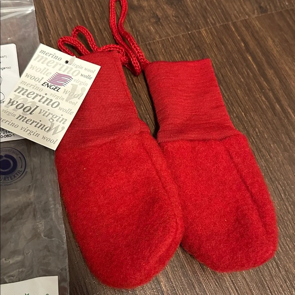 EcoAble 100% organic merino wool thumbless red baby Kids Mittens gloves - NWT